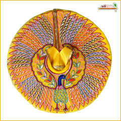 Blended Net Frill Thread Sitara Moti Peacock Work Yellow Laddu Gopal Poshak With Patka