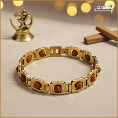Divine Rudraksha & Gold-Tone Spiritual Bracelet – Balance, Protection & Positivity