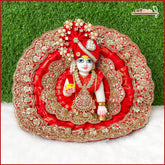 Blended Thread Sitara Cutdana Work Red Laddu Gopal Poshak