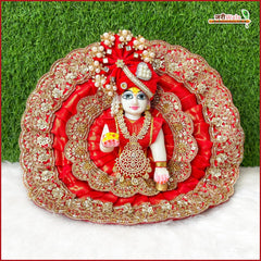 Blended Thread Sitara Cutdana Work Red Laddu Gopal Poshak