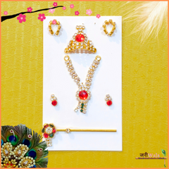 LG Golden Red Mukut Mala Tops Bansuri Set