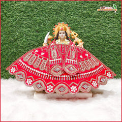 Shaneel Thread Stone Moti Work Red Lehnga Patka