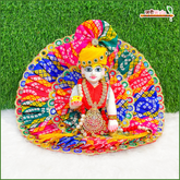 Cotton Frill Mirror Work Chunri Print Multicolor Laddu Gopal Poshak With Pagdi