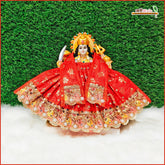 Blended Thread Lace Work Red Lehenga Patka