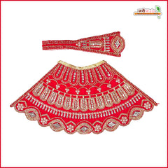 Shaneel Thread Stone Moti Work Red Lehnga Patka