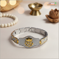 Lord Ganesha Engraved Two-Tone Metal Bracelet | Ganpati Bappa Engraved Spiritual Bracelet