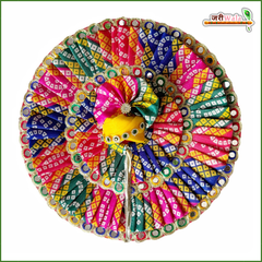 Cotton Frill Mirror Work Chunri Print Multicolor Laddu Gopal Poshak With Pagdi