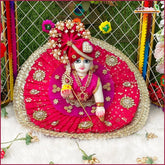 Blended Frill Jarkan Stone Booti Work Multicolor Laddu Gopal Poshak With Pagdi