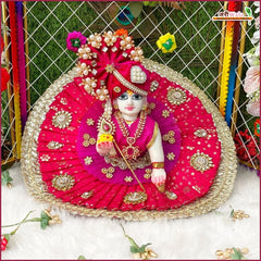 Blended Frill Jarkan Stone Booti Work Multicolor Laddu Gopal Poshak With Pagdi