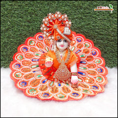 Shaneel Thread Sitara Moti Work Orange Laddu Gopal Poshak