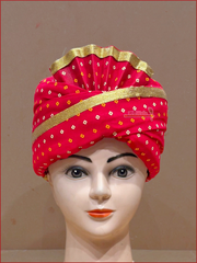 Wedding Pagdi/Safa Red Golden (Chunri Print)