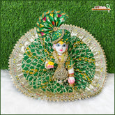 Bandhej Lace Work Green Laddu Gopal Poshak