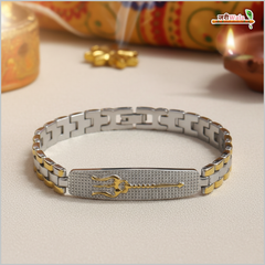 Trishul Engraved Two-Tone Metal Bracelet | Lord Shiva Trishul Spiritual Bracelet