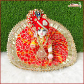 Bandhej Lace Work Red Laddu Gopal Poshak