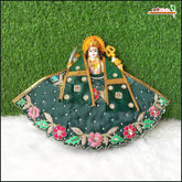 Blended Thread Dabka Sitara Stone Work Bottle Green Lehnga Patka