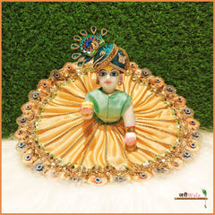 Blended Lace Jarkan Work Peach Laddu Poshak With Patka