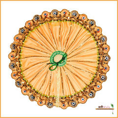 Blended Lace Jarkan Work Peach Laddu Poshak With Patka