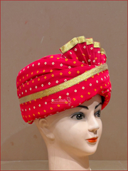 Wedding Pagdi/Safa Red Golden (Chunri Print)