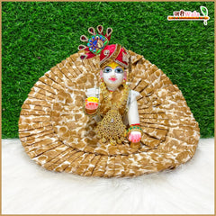 Cotton Frill Floral Print Light Brown Laddu Gopal Poshak With Patka