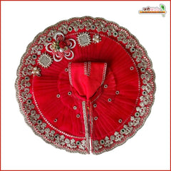 Blended Frill Jarkan Stone Booti Work Red Laddu Gopal Poshak With Pagdi