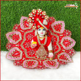 Blended Thread Heavy Jarkan Cutdana Work Red Laddu Gopal Poshak