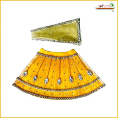 Net Frill Lace Jarkan Moti Stone Work Yellow Lehenga Patka
