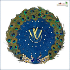 Net Frill Jarkan Kundan Stone Work Dark Blue Laddu Gopal Poshak With Patka