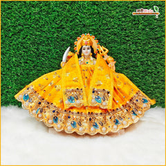 Blended Thread Lace Work Yellow Lehenga Patka