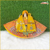 Blended Net Frill Thread Sitara Moti Peacock Work Yellow Lehnga Patka