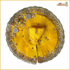 Blended Frill Jarkan Stone Booti Work Yellow Laddu Gopal Poshak With Pagdi