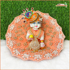 Blended Thread Heavy Moti Cutdana Work Peach Laddu Gopal Poshak