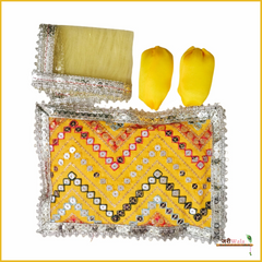 Cotton Thread Sitara Work 4 Piece Gadda Takia Set Yellow