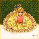 Blended Lace Jarkan Work Yellow Laddu Poshak With Patka