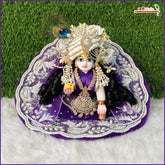 Net Frill Lace Jarkan Moti Sitara Work Indigo Laddu Gopal Poshak With Patka