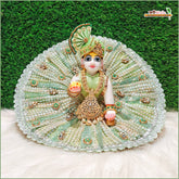 Blended Frill Net Sitara Booti Kundan Work Sea Green Poshak With Pagdi & Patka