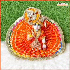 Bandhej Frill Work Orange Laddu Gopal Poshak