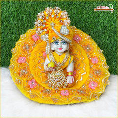 Blended Net Frill Sitara Dabka Cutdana Work Laddu Gopal Poshak With Patka