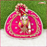 Net Frill Lace Jarkan Moti Work Magenta Laddu Gopal Poshak With Patka