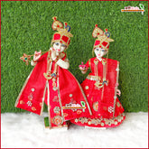 Cotton Frill Lace Kundan Mirror Work Red Jugal Jodi Poshak