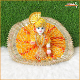 Bandhej Lace Work Yellow Laddu Gopal Poshak
