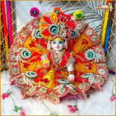Blended Cone Thread Sitara Work Multicolor Laddu Gopal Poshak With Pagdi