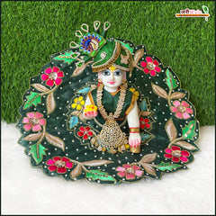 Blended Thread Dabka Sitara Stone Work Bottle Green Laddu Gopal Poshak With Patka