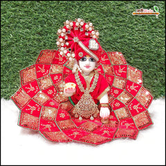 Shaneel Thread Sitara Work Red Laddu Gopal Poshak