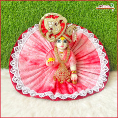Blended Thread Lace Work Red Laddu Gopal Poshak