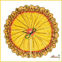 Blended Lace Jarkan Work Yellow Laddu Poshak With Patka
