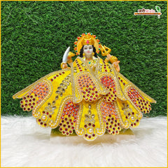 Cotton Moti Stone Work Yellow Lehnga Patka