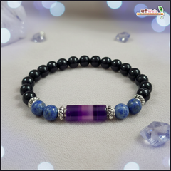 Kumbh Rashi (Aquarius) Natural Stone Bracelet – Amethyst, Lapis Lazuli & Black Onyx