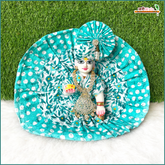 Cotton Color Print Turquoise Green Laddu Gopal Poshak With Pagdi