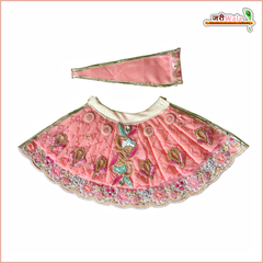 Blended Frill Thread Sitara Lace Booti Work Peach Lehnga Patka