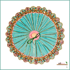 Blended Lace Jarkan Work Light Blue Laddu Poshak With Patka